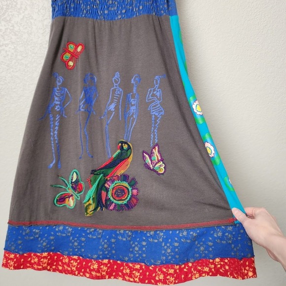 KESSLEY patchwork slip dress embroidered boho y2k sundress S - Picture 7 of 12